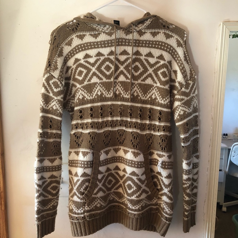 Brown & White Knit Sweater Hoodie